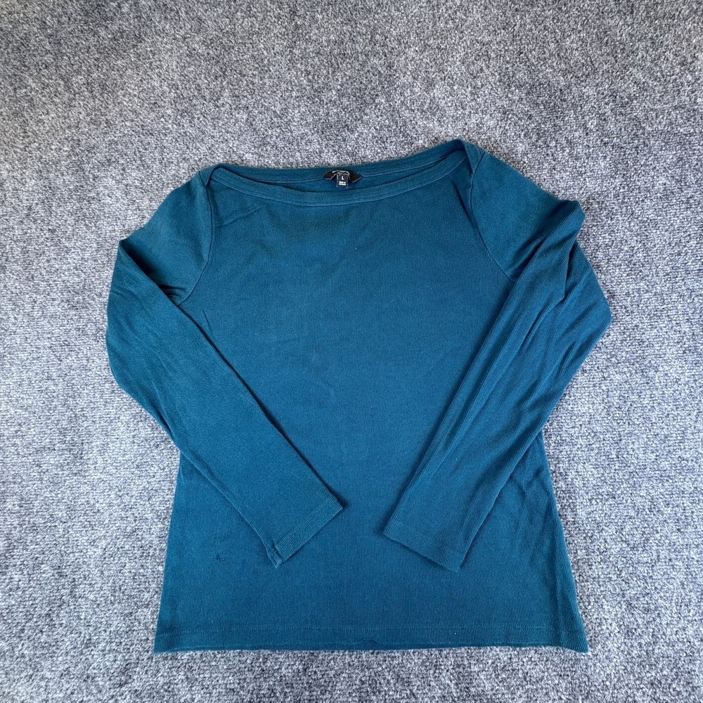 Banana Republic T Shirt Womens Large Blue Rib Knit Stretch Slim Fit Long Sleeve